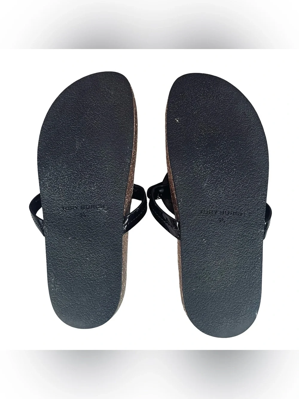 Tory Burch Women’s Sz 9.5 Cloud Sandals Black Patent Leather